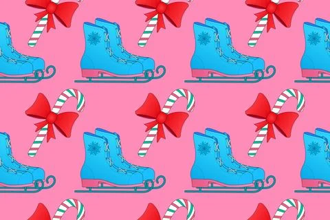 Festive Christmas Seamless Pattern with Skates Stock Illustration