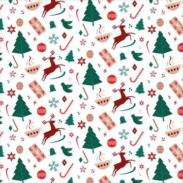 Festive Christmas seamless repeat vector pattern Illustration Scandinavian theme 스톡 일러스트