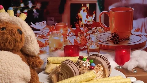 Festive Christmas Table Decorated Stock Footage 297081584