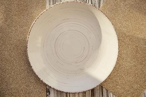 Festive Christmas table serving mock up. Vintage beige plate with Christmas Stock Photos
