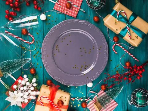 Festive christmas table setting concept Stock Photos