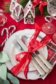 Festive christmas table setting Stock Photos