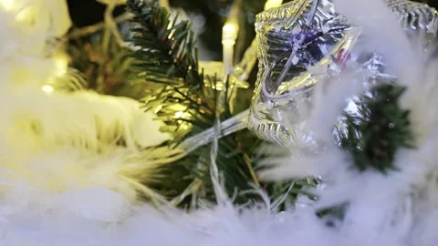 Festive Christmas Tree Close-Up with Lights and Ornaments HDR Stock Footage 295493166