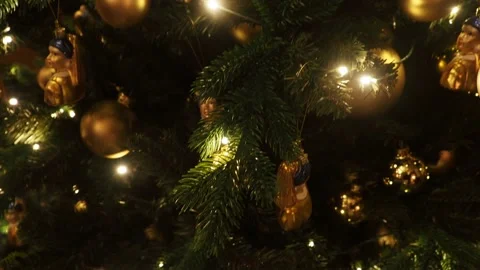 Festive Christmas Tree, Decorated With Lights And Ornaments, London, UK Stock Footage 225272753