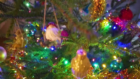Festive christmas tree lights and decorations Stock Footage 269964878