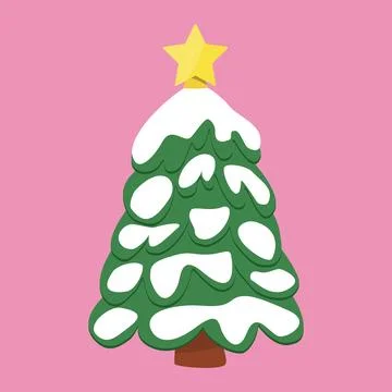 Festive Christmas tree or pine with snow and star on top, winter holidays design Stock Illustration