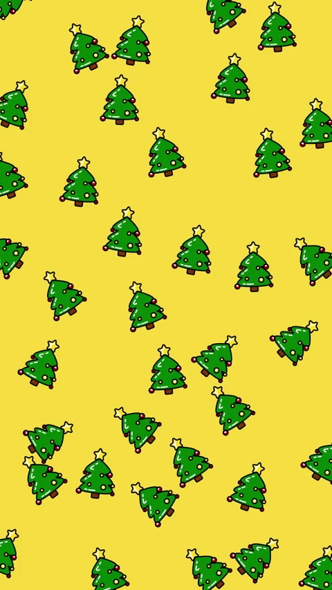 Festive Christmas Tree Pattern on Yellow Background. Stock Footage 325011835