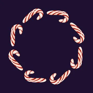 Festive circular wreath with candy cane in flat style. Design for holiday Stock Illustration