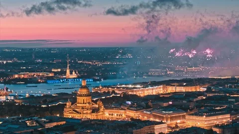 Festive city with fireworks Video stock 82235012