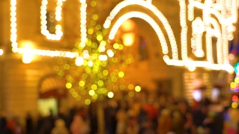 Festive city lights. The facade of the building is decorated Stock Footage 121806533