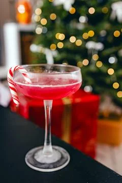 Festive Cocktail with Candy Cane Stock Photos