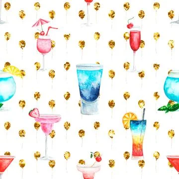 A Festive Collection of Drinks and Beverages Seamless repeating pattern Stock Illustration