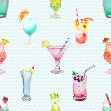 A Festive Collection of Drinks and Beverages Seamless repeating pattern 스톡 일러스트