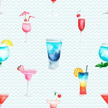 A Festive Collection of Drinks and Beverages Seamless repeating pattern Illustrazione stock