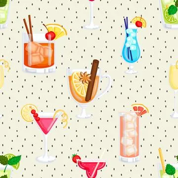A Festive Collection of Drinks and Beverages Seamless repeating pattern Illustrazione stock