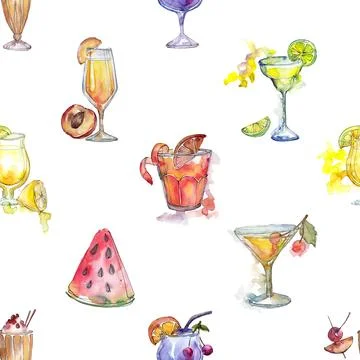A Festive Collection of Drinks and Beverages Seamless repeating pattern Stock Illustration