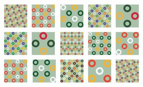 Festive collection of seamless vector patterns featuring rings and circles .. Illustrazione stock