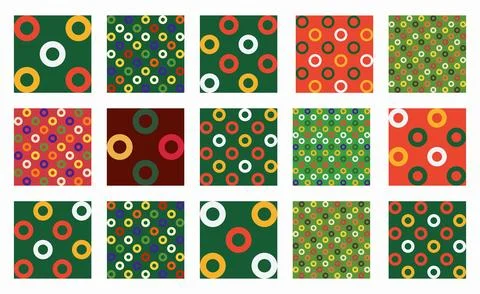 Festive collection of seamless vector patterns featuring rings and circles fo Illustrazione stock