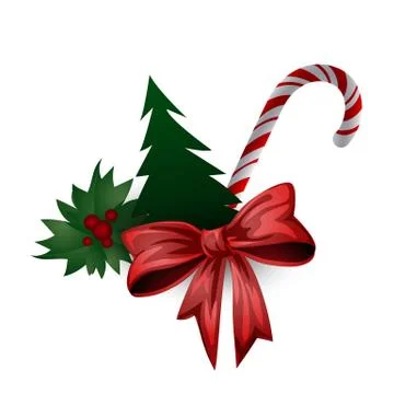 Festive composition with Christmas tree, candy and berries on a white background Stock Illustration