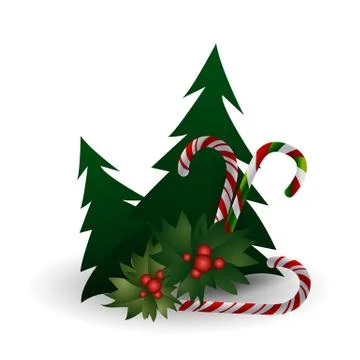 Festive composition with Christmas tree, sweets and berries on a white Stock Illustration