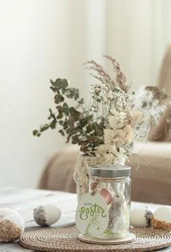 Festive composition for Easter with decorative details close up. 스톡 사진