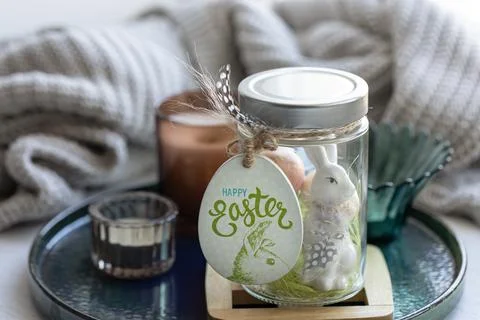 Festive composition for Easter with decorative details close up. 스톡 사진