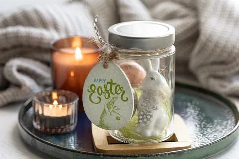 Festive composition for Easter with decorative details close up. 스톡 사진