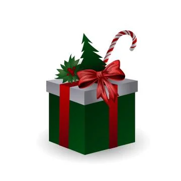 Festive composition of gift boxes decorated with bows, Christmas tree branches Stock Illustration