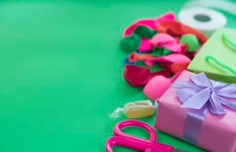 Festive composition set of gift boxes with balls candy cocktail materials. Stock Photos