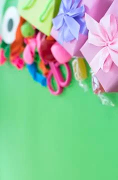 Festive composition set of gift boxes with balls candy cocktail materials. Stock Photos
