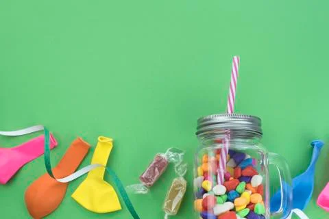 Festive composition set of gift boxes with balls candy cocktail materials. Stock Photos