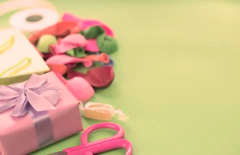 Festive composition set of gift boxes with balls candy cocktail materials. Stock Photos