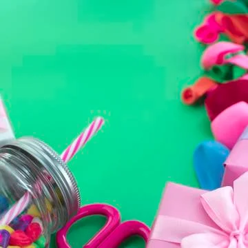 Festive composition set of gift boxes with balls candy cocktail materials. Stock Photos