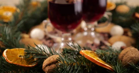 Festive composition on the theme of Christmas with mulled wine Video stock 212103948