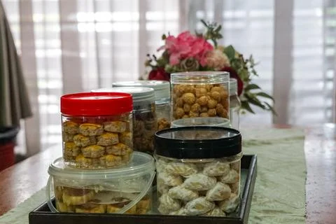 Festive Cookie Jars On Tray Stock Photos