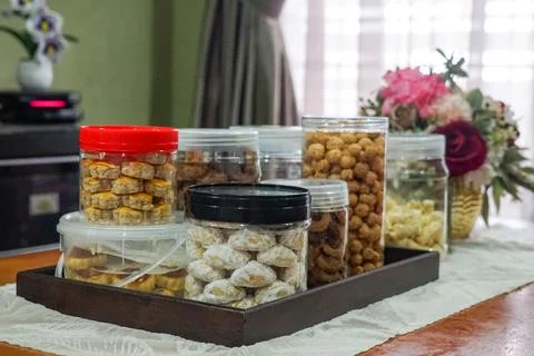 Festive Cookie Jars On Tray Stock Photos