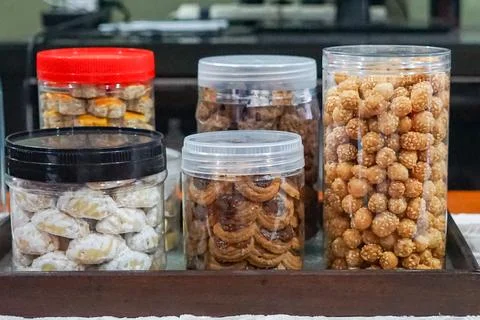 Festive Cookie Jars On Tray Stock Photos