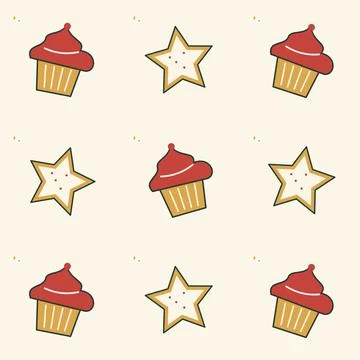 Festive cupcake and star cookie repeat tile. Periodic seamless square tile wi Stock Illustration