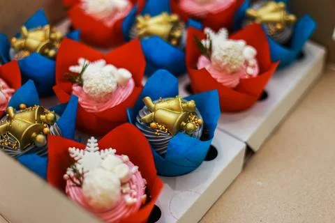 Festive cupcakes in a box Stock Photos