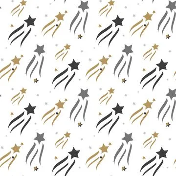 Festive cute seamless pattern with gold flying stars. Celebratory backgroun.. Stock Illustration