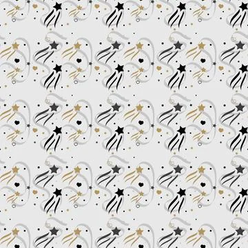 Festive cute seamless pattern with gold flying stars. Celebratory backgroun.. Stock Illustration