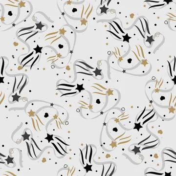 Festive cute seamless pattern with gold flying stars. Celebratory backgroun.. Stock Illustration