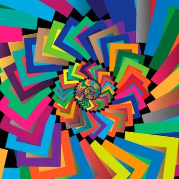 Festive dark abstract background. Multicolor rotating pattern. Ilustração Stock
