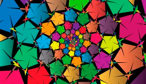 Festive dark abstract background. Multicolor rotating pattern. Ilustración de archivo