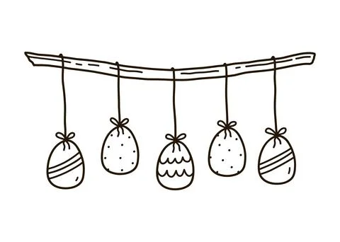 Festive decor with hanging Easter eggs Illustrazione stock