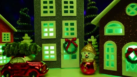 Festive decorated town with lights on a background with flying animation Stock Footage 315084905
