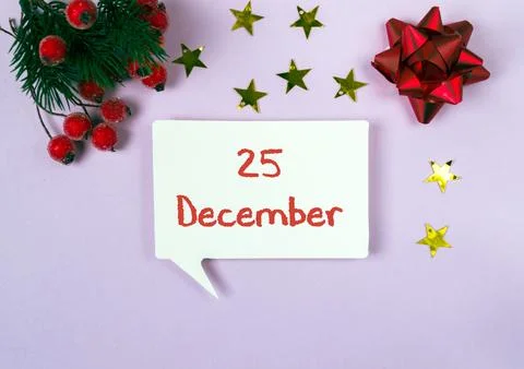 Festive decoration featuring speech bubble with date and holiday-themed elements Stock Photos