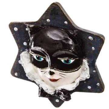 Festive decoration in the shape of a cat mask, isolated on white background Foto stock