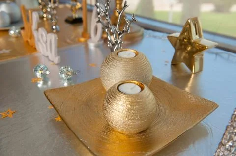 Festive decorations with  candle Stock Photos