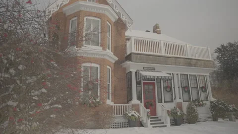Festive decorations on house in winter Video stock 262358459